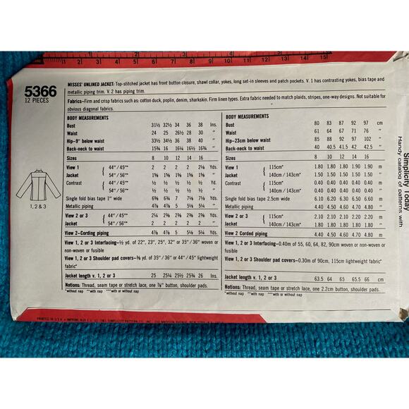 Simplicity Sewing pattern 5366 blazer 1970's - Picture 3 of 5